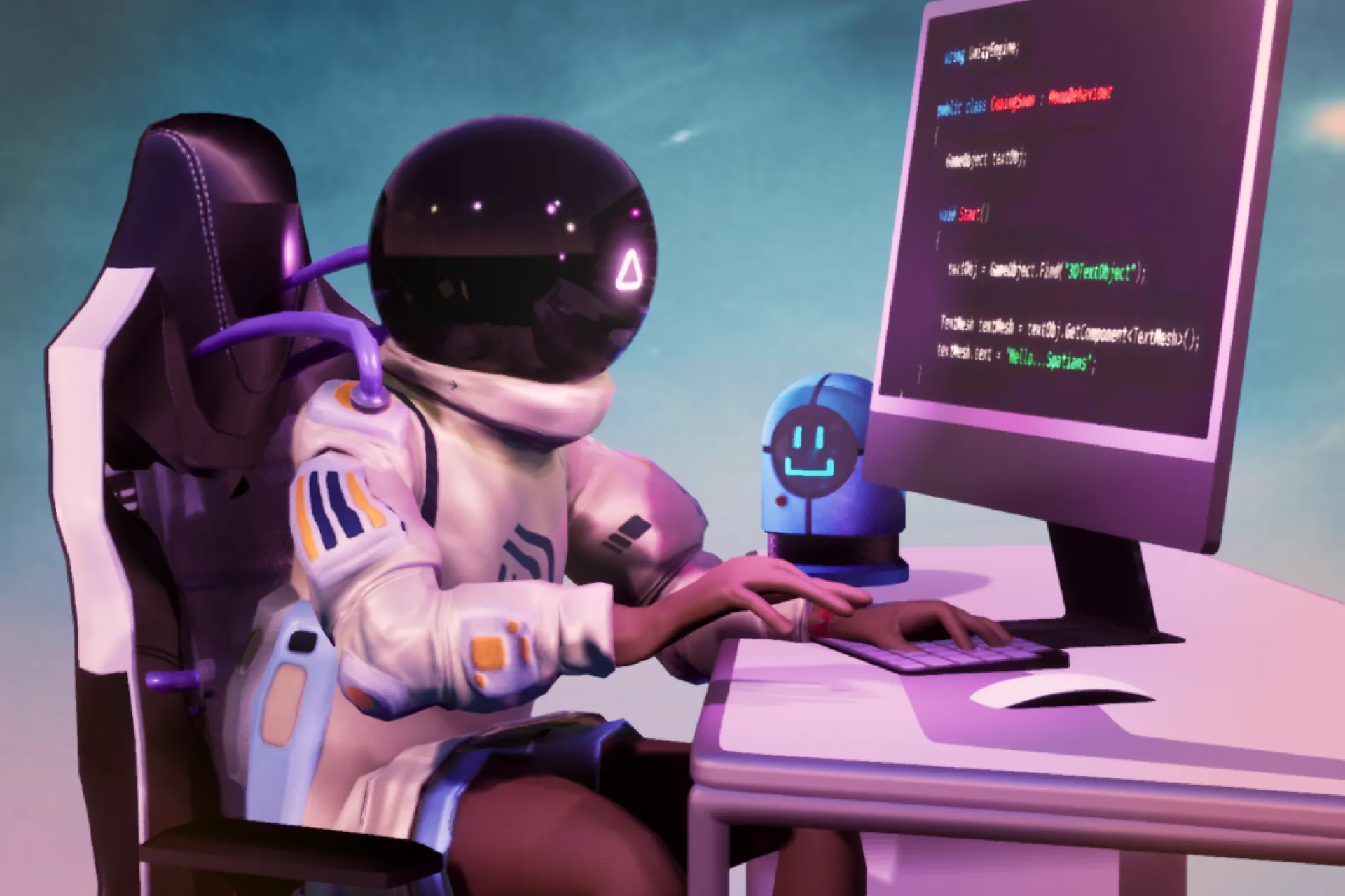 Person wearing a VR headset and interacting with a virtual interface.